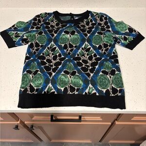 Maeve Anthropologie Harmon Jacquard Crewneck Sweater in Black, Green, and Blue